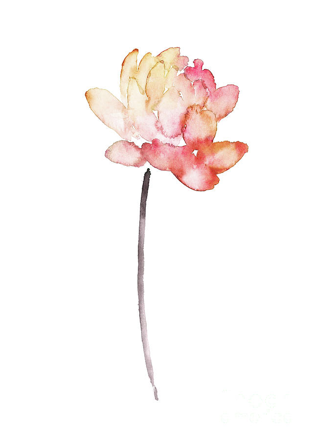 636x900 Lotus Flower Coral Watercolor Painting, Colorful Lotus Art Print - Lotus Flower Watercolor Painting