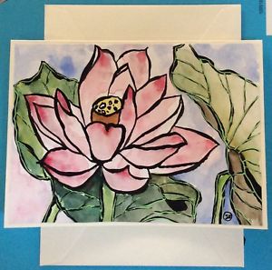 300x297 Lotus Flowers Hand Painted Floral Watercolor Greeting Card - Lotus Flower Watercolor Painting
