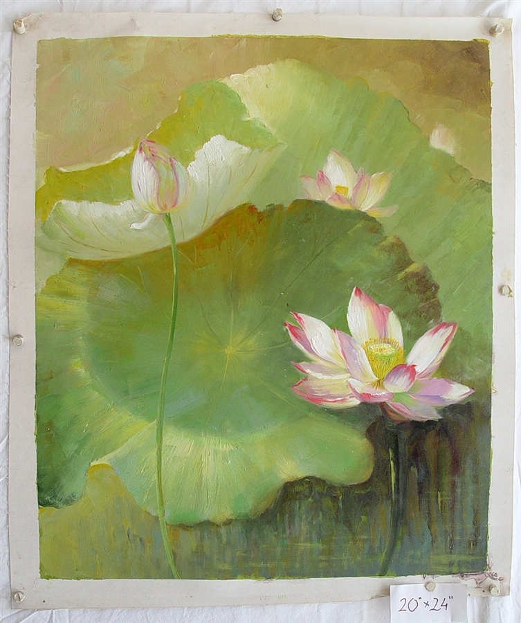 753x900 Lotus Flower Original Oil Painting 24 X 30 - Lotus Oil Painting