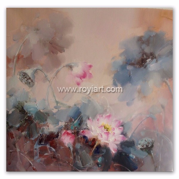 600x600 Royi Art Lotus Flower Oil Painting On Canvas - Lotus Oil Painting