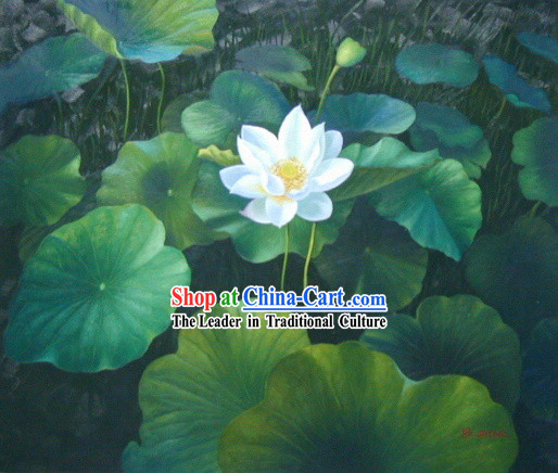 514x436 Chinese Classic Oil Painting Pure White Lotus - Lotus Oil Painting