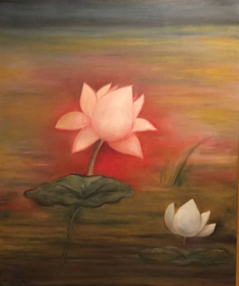 770x920 Saatchi Art Luminous Lotus Painting By Ranjan Sen - Lotus Painting
