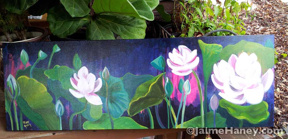 1000x484 Sweet Serenity Lotus Flowers Painting By Jaime Haney - Lotus Painting