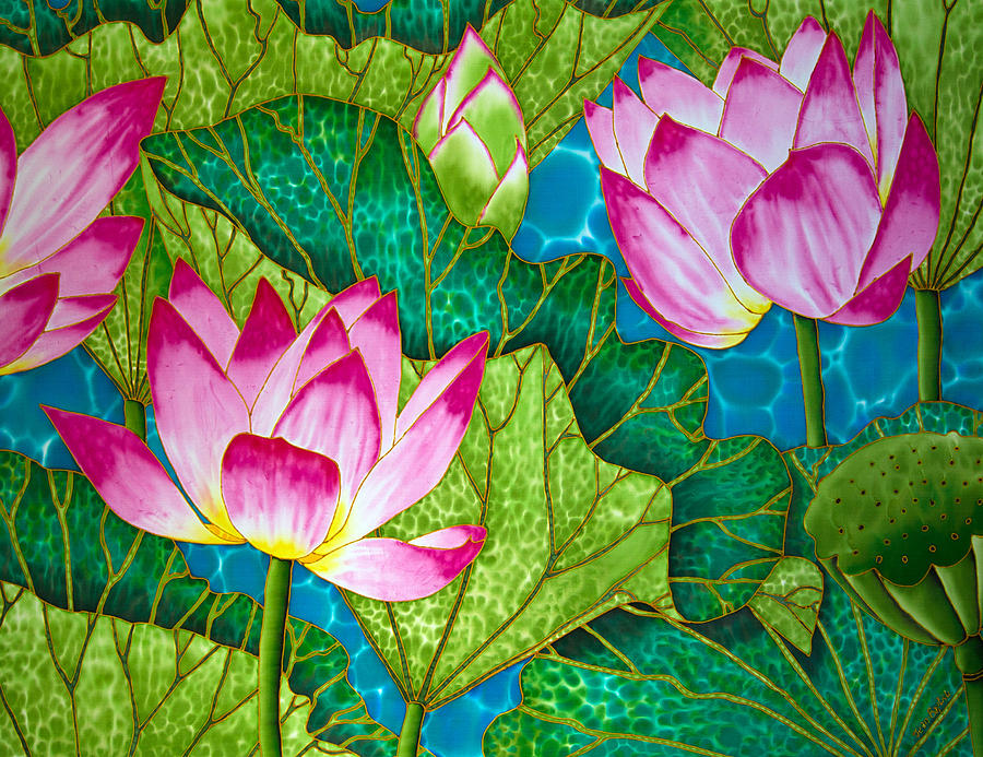 900x693 Lotus Pond Painting By Daniel Jean Baptiste - Lotus Pond Painting