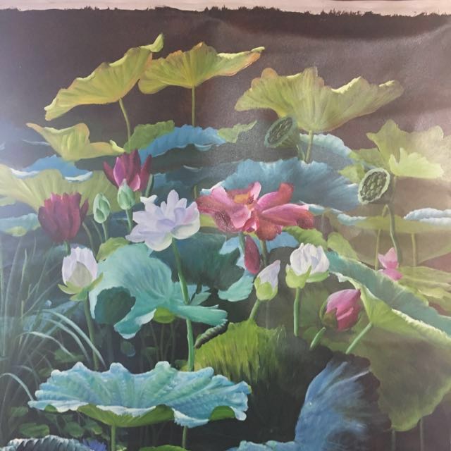 640x640 Oil Painting Of Beautiful Lotus Pond. , Vintage Amp Collectibles - Lotus Pond Painting