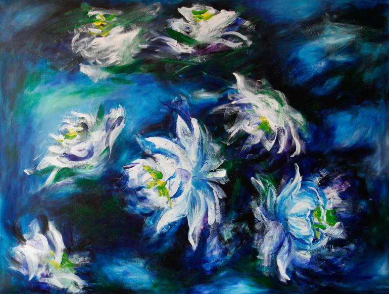 770x582 Saatchi Art Moonlight Over The Lotus Pond Painting By Xu Chen - Lotus Pond Painting