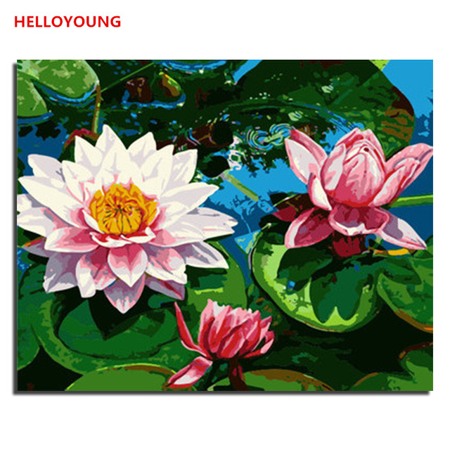 640x640 Yh060 Diy Handpainted Oil Painting Lotus Pond Digital Painting By - Lotus Pond Painting