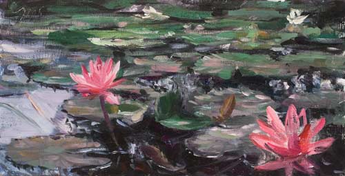 500x255 Daily Paintings Lotus Pond Reflections Postcard From Provence - Lotus Pond Painting