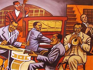 300x225 Louis Armstrong Painting Jazz Trumpet Hot Five Seven Drums New - Louis Armstrong Painting