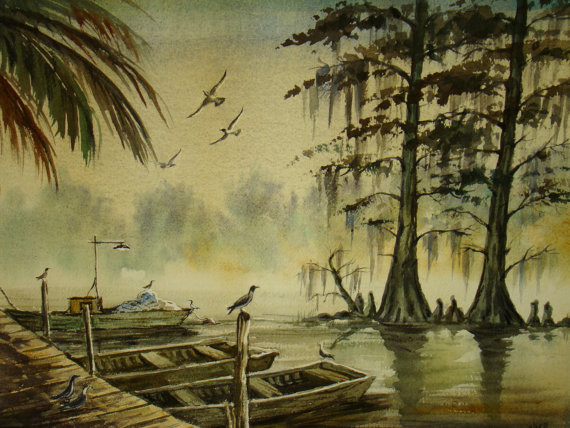 570x428 Swamp Water Paint Color Fresh Vintage Painting Louisiana Bayou - Louisiana Painting