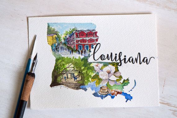 570x379 Louisiana State Painting Watercolor State Art Original By Sanketi - Louisiana State Painting
