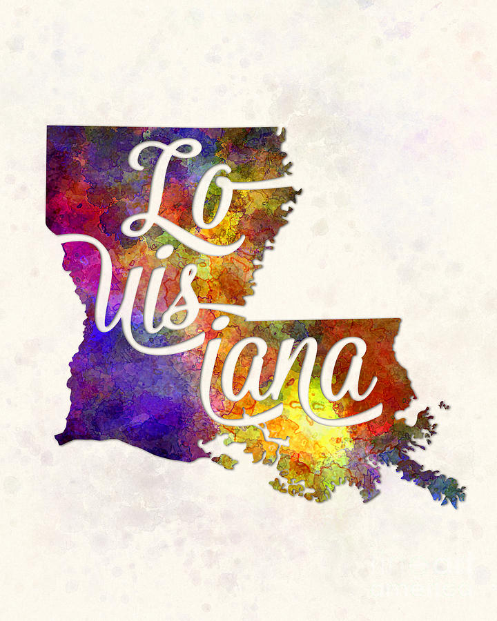 720x900 Louisiana Us State In Watercolor Text Cut Out Painting By Pablo Romero - Louisiana State Painting