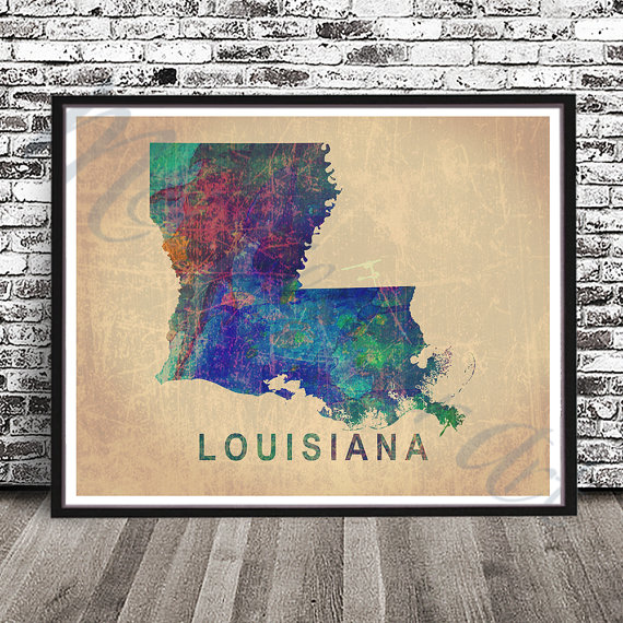 570x570 Vintage Louisiana Watercolor Map Watercolour Louisiana State - Louisiana State Painting