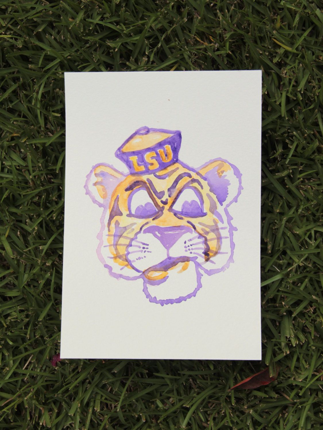 1125x1500 Vintage Mike The Tiger, Original Watercolor Painting 5x7 Inch - Louisiana State Painting