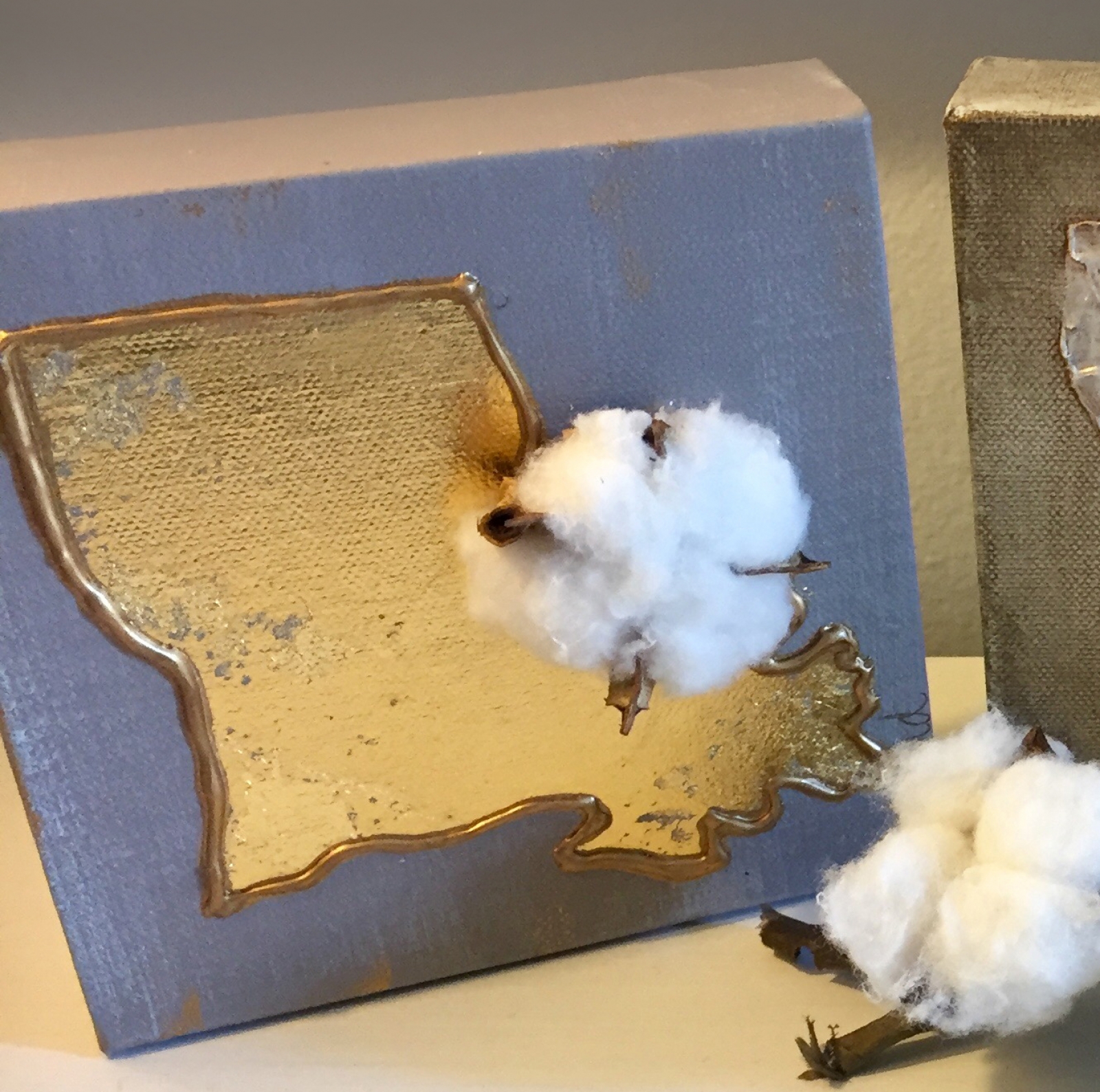 1600x1589 Gold Louisiana State Painting 6x6, With Cotton Lou And Elle - Louisiana State Painting