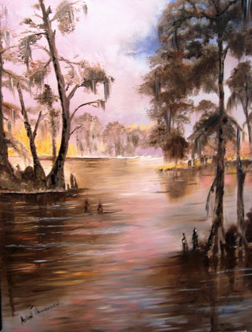 494x650 Louisiana Cypress Bayou By Arlen Avernian Thorensen - Louisiana Swamp Painting