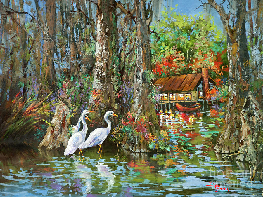 900x675 The Gathering - Louisiana Swamp Painting