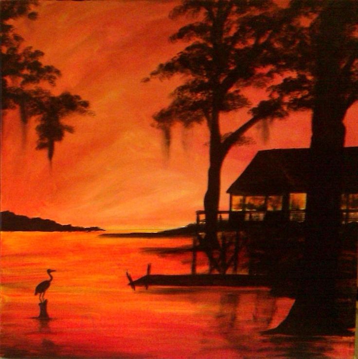 736x738 Louisiana Swamp Sunset Painting - Louisiana Swamp Painting