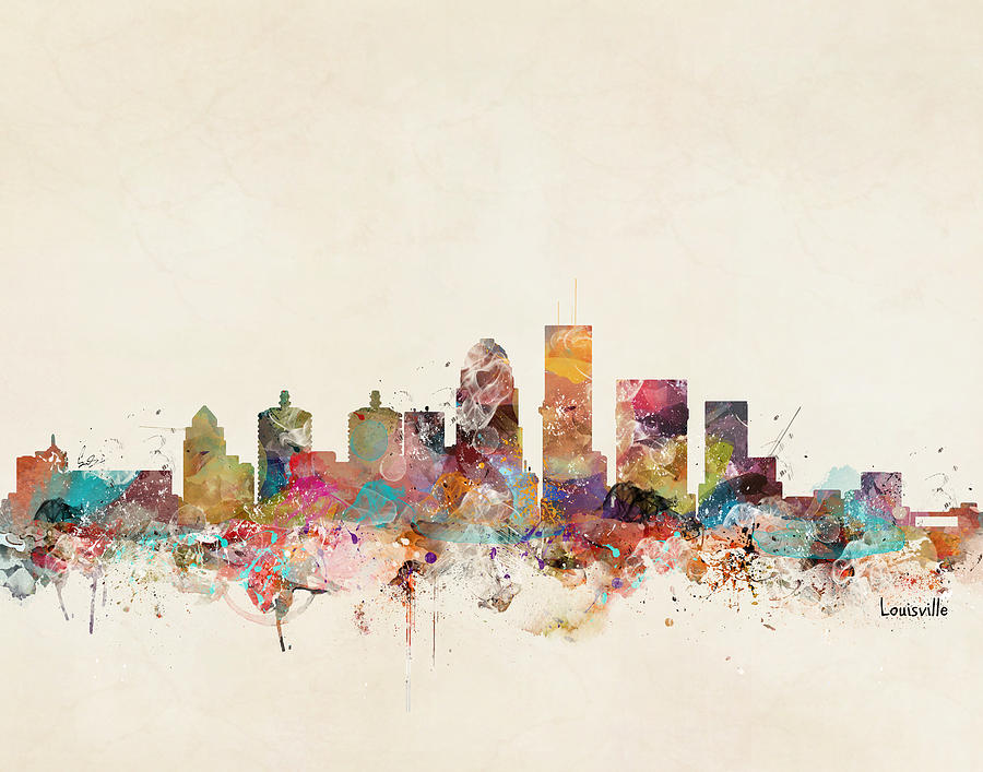 900x707 Louisville Kentucky Skyline Painting By Bleu Bri - Louisville Skyline Painting