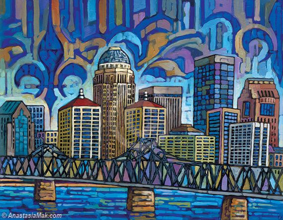 570x442 Blue Louisville Skyline Painting - Louisville Skyline Painting