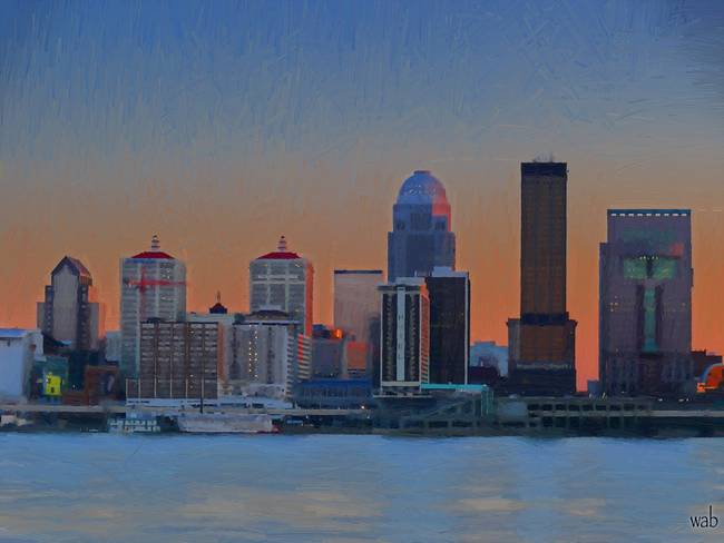 650x488 Downtown Louisville Kentucky Skyline By Wayne Bonnett - Louisville Skyline Painting