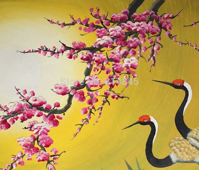 800x686 Crane Love Birds Framed Abstract Artwork Wall Decor Oil Painting - Love Birds Canvas Painting