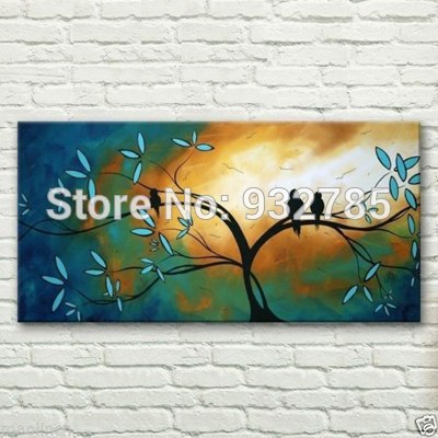 400x400 Hand Painted Beautiful Scenery Love Birds On Tree Canvas Paintings - Love Birds Canvas Painting