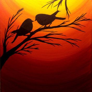 354x354 Sunset Painting Love Birds Silhouette - Love Birds Canvas Painting