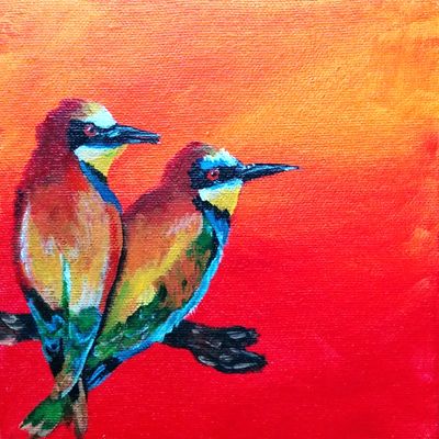 400x400 Love Bird Series 56 Rainbow Birds - Love Birds Painting