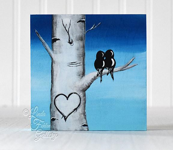 576x501 Love Birds On Blue Linda Fehlen Gallery - Love Birds Painting
