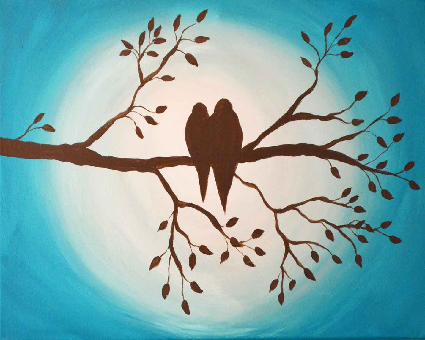 1430x1145 Love Birds On Branch Original Painting - Love Birds Painting