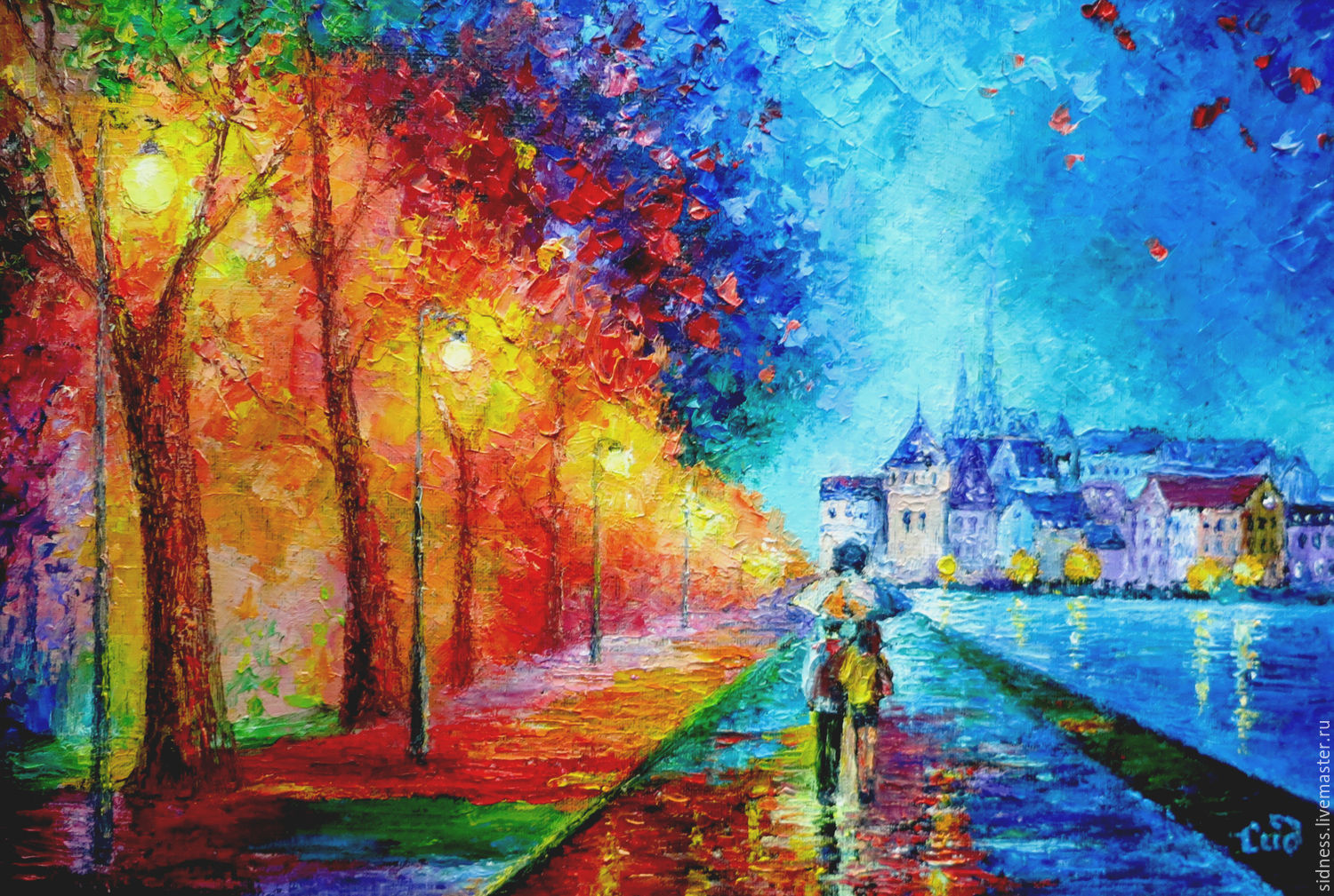 1500x1009 Oil Painting Two Under One Umbrella Based Afremov Shop Online - Love Oil Painting