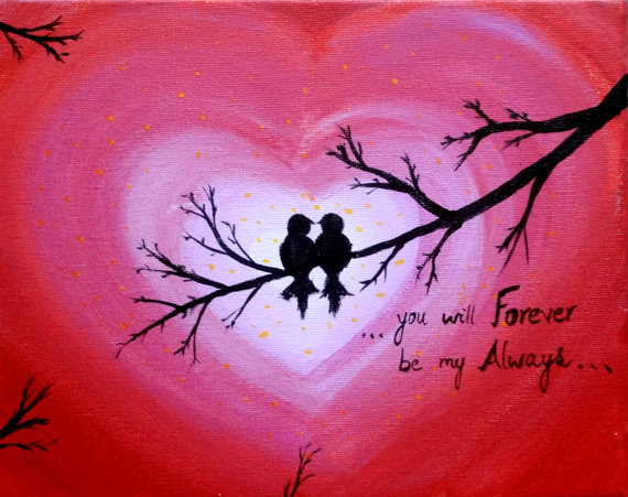 570x451 Spring Decor Love Birds Acrylic Painting Canvas Art Heart Sign - Love Painting