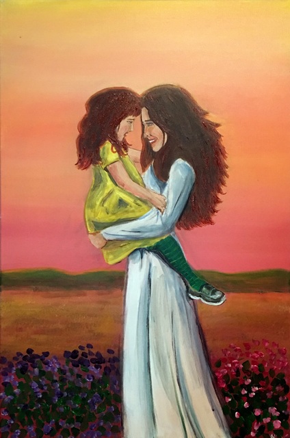 424x640 Aisha Haider Artwork A Mothers Love Original Painting Acrylic - Love Painting