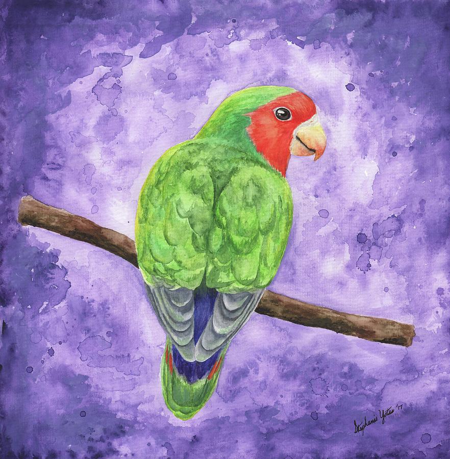 882x900 Peach Faced Lovebird Painting By Stephanie Yates - Lovebird Painting