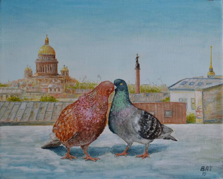 770x619 Saatchi Art Two Lovebird Painting By Vladimir Tishchenko - Lovebird Painting