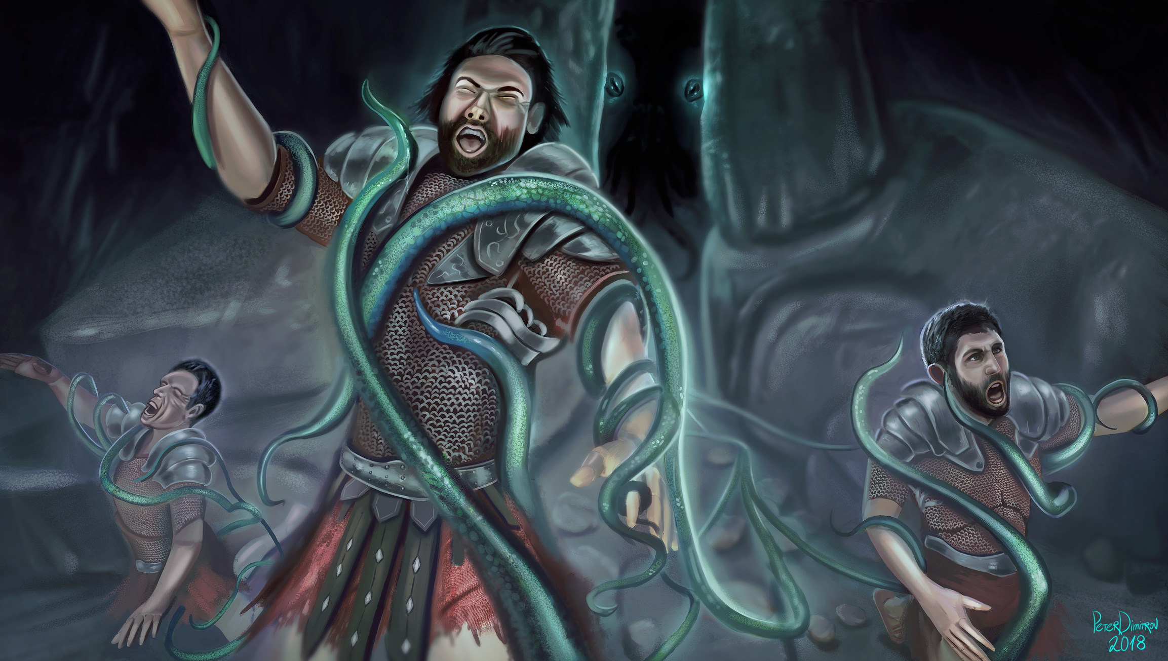 2306x1305 My Latest Painting. Heavily Inspired From Lovecraft, As You Can - Lovecraft Painting