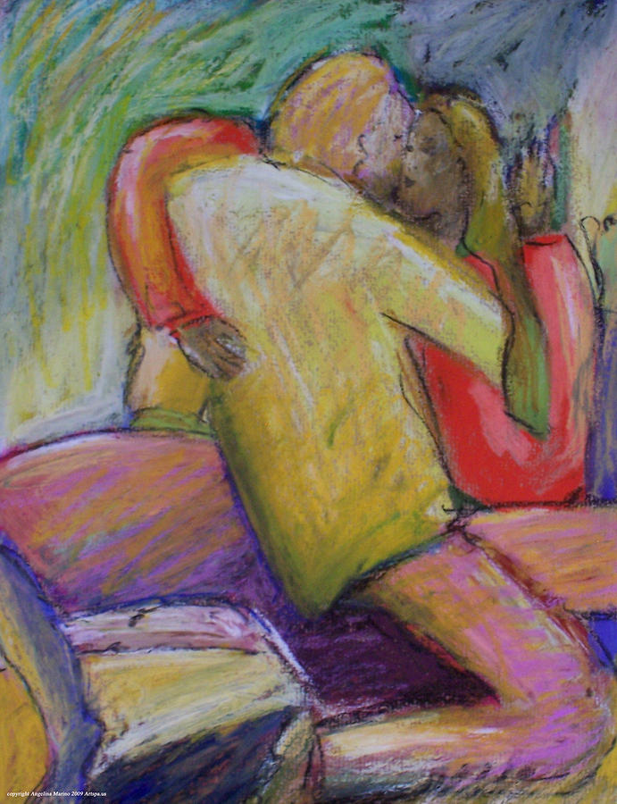691x900 Lovers Embrace Painting By Angelina Marino - Lovers Embrace Painting