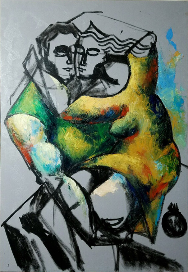 605x876 The Making Of Lovers' Embrace - Lovers Embrace Painting