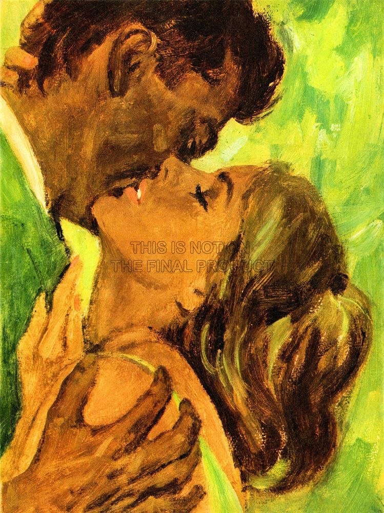 749x1000 Painting Portrait Man Woman Kiss Embrace Love Lust Art Poster - Lovers Kiss Painting