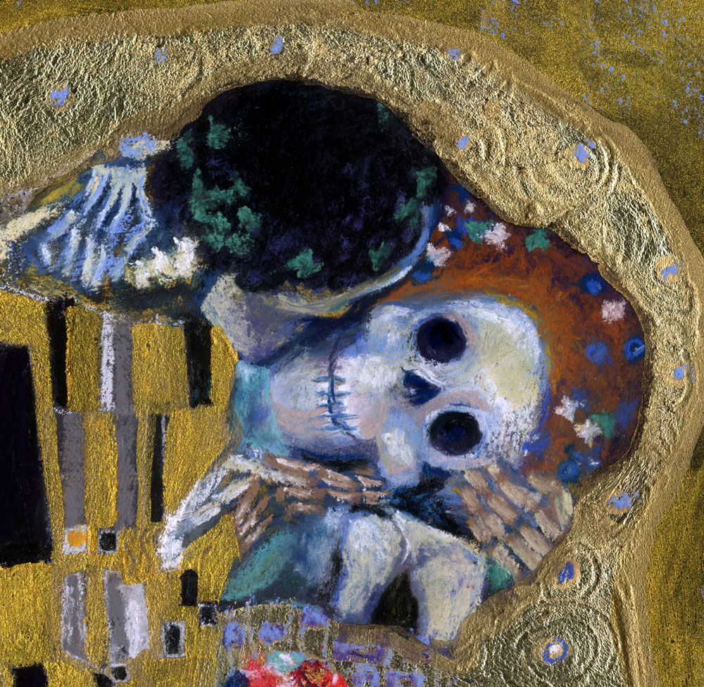 1000x976 The Kiss (Skelly Lovers) - Lovers Kiss Painting