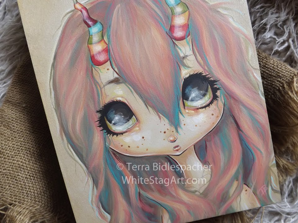 960x720 Rainbow Fairy Fantasy Art Acrylic Painting Lowbrow Big Eye Artist - Lowbrow Painting