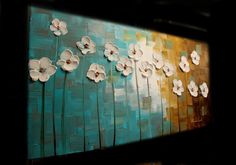 236x165 Original Large Abstract Contemporary White Daisy Flowers Oil - Lower 48 Painting