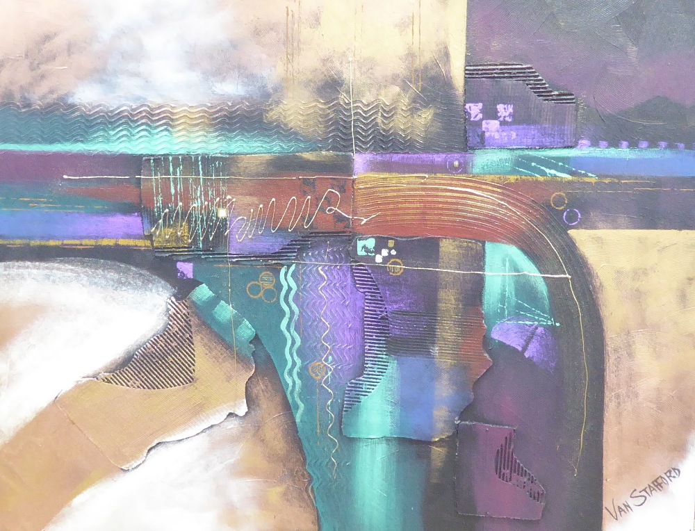 1000x764 Van Stafford Oil Painting And Collage On Canvas - Lower 48 Painting