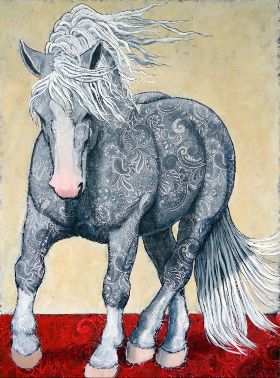 570x769 Very Large 48x36 Original Horse Painting Paisley Percheron - Lower 48 Painting