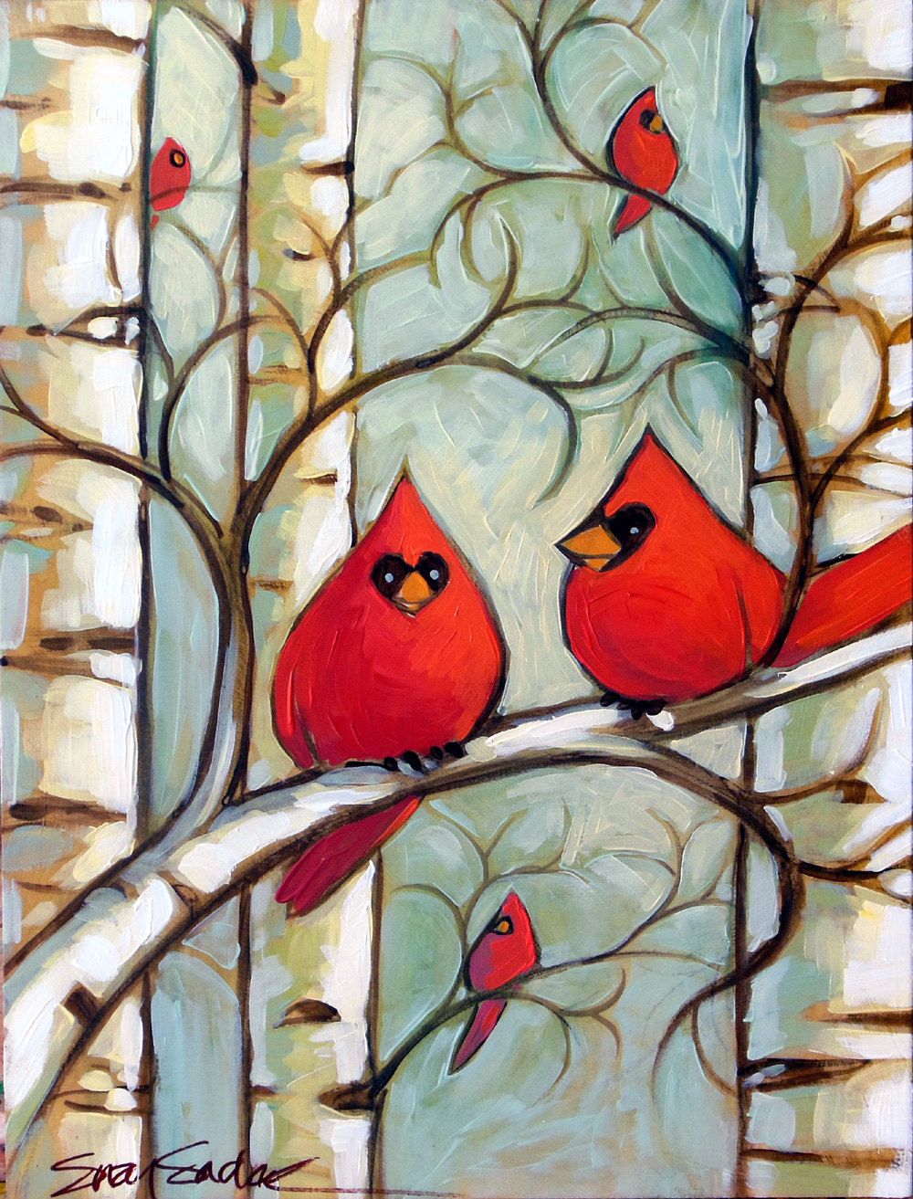 1000x1313 Winter Cardinals Iii Original Acrylic Painting On Wood Panel - Lower 48 Painting