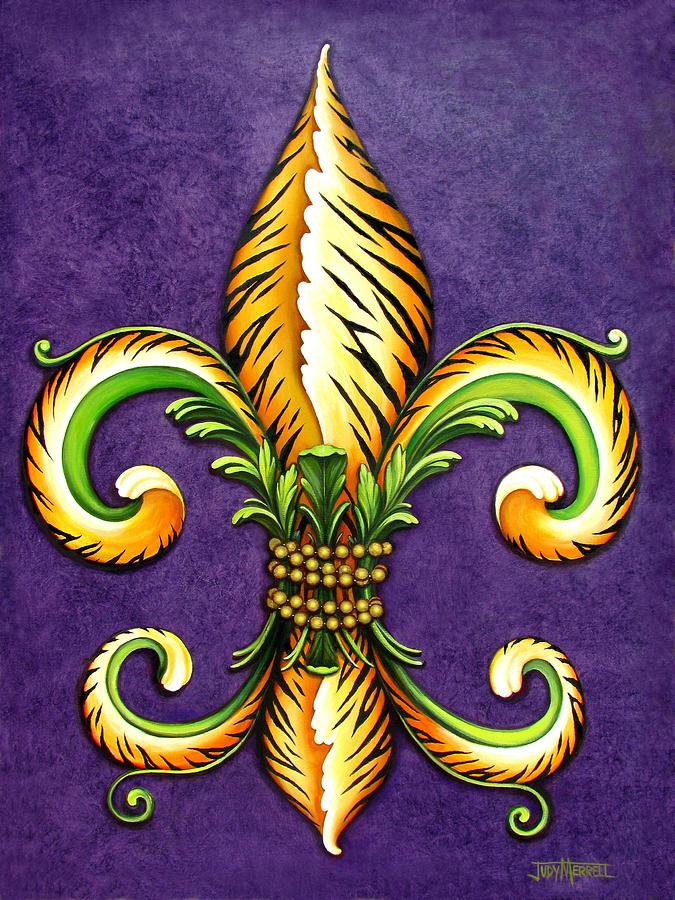 675x900 Flower Of New Orleans Lsu Painting By Judy Merrell - Lsu Painting