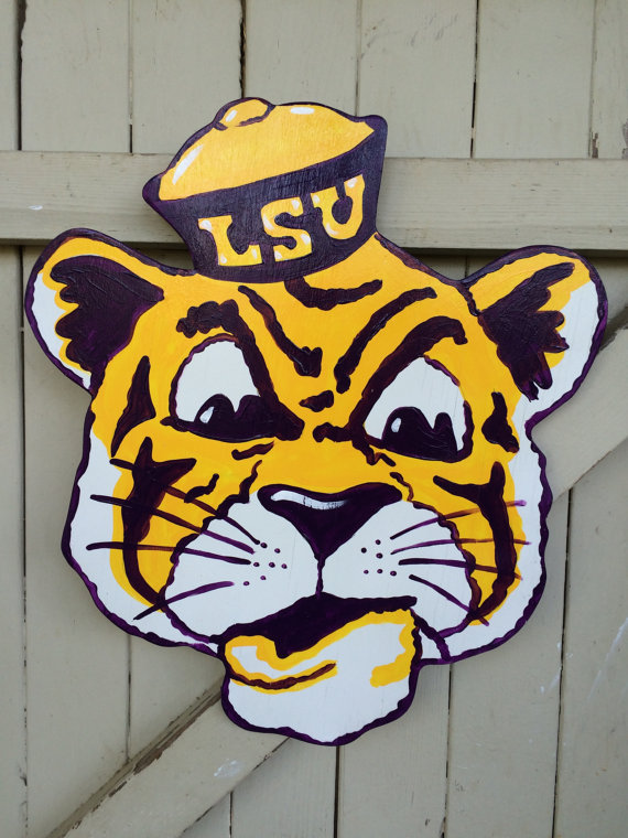 570x760 Old School Lsu Tiger Hand Painted Door Hanger Louisiana - Lsu Tiger Painting