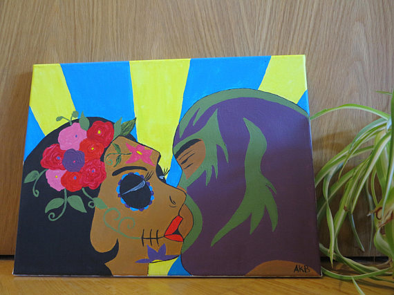 570x427 Sugar Skull Amp Lucha Libre Painting Kiss Acrylics On Canvas - Lucha Libre Painting