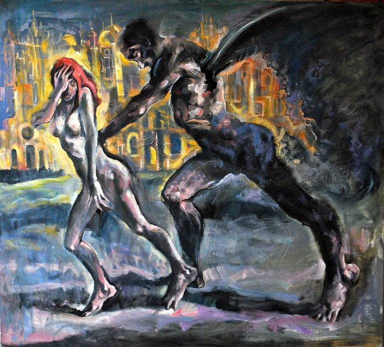 770x697 Saatchi Art Lilith Amp Lucifer Painting By Hari Mitrushi - Lucifer Painting